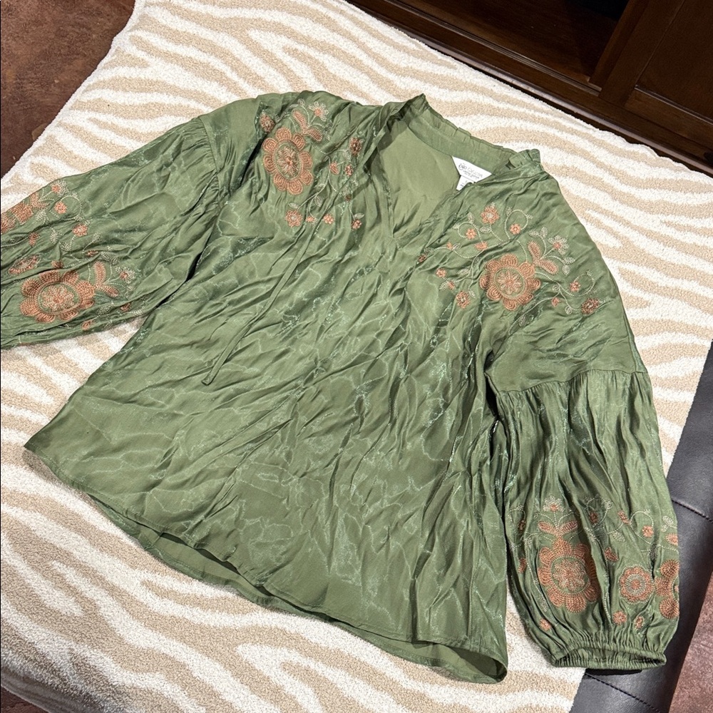 Embroidered Green Blouse